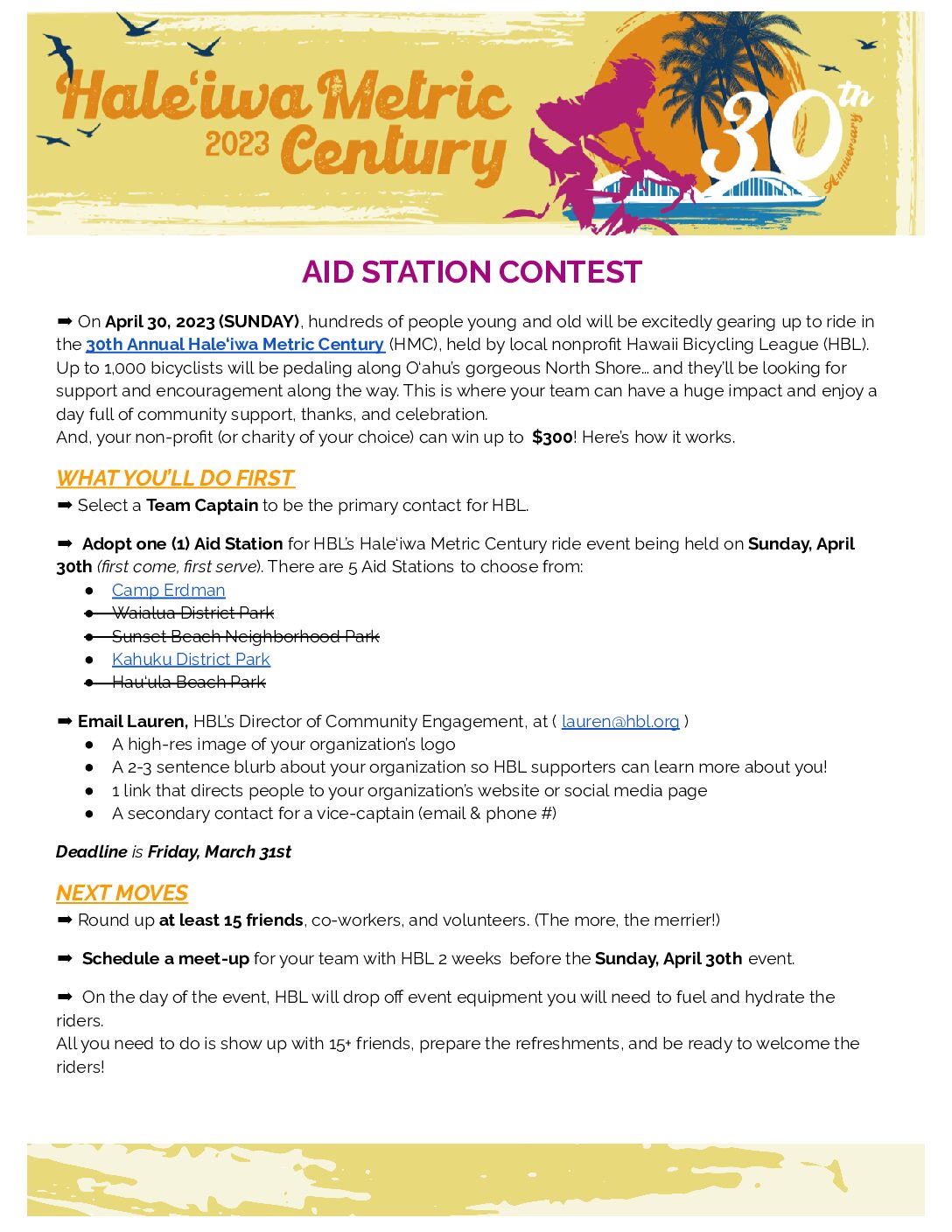 Adopt-An-Aid-Station Contest: Kahuku Beach Park