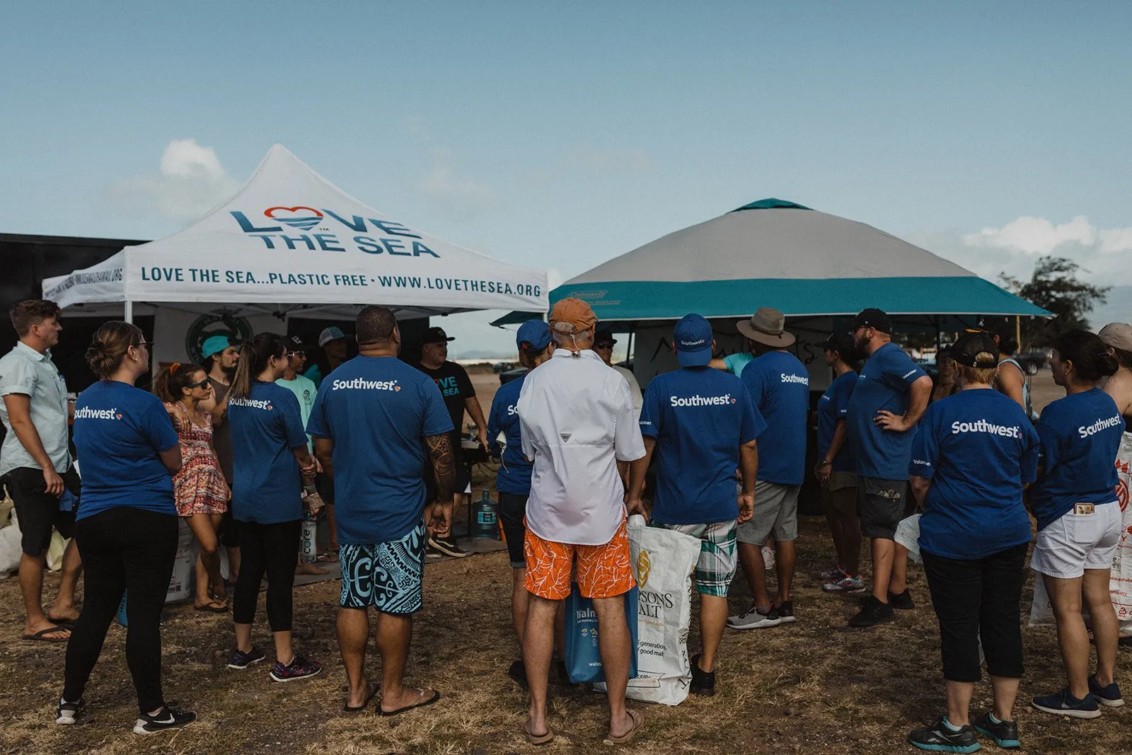 Southwest Airlines employees gathered at a volunteer day at Lahainaluna High School