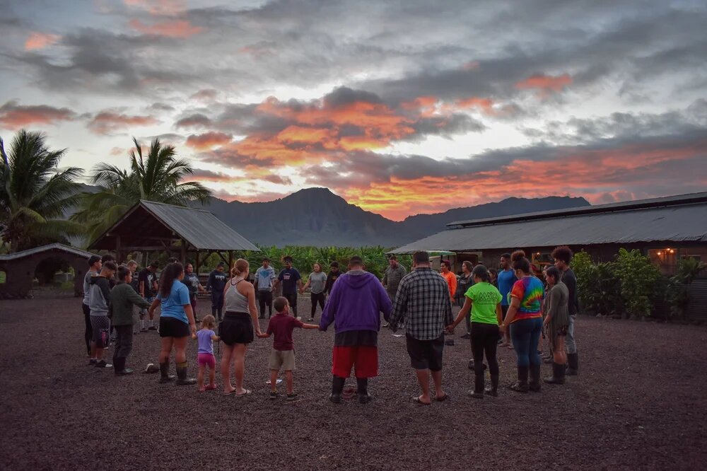 Students working at MA'O Organic Farms